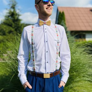 SET Drevený pánsky motýlik Folk 2 prirodny2 "MARKstyle" + traky