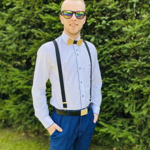 SET Drevený pánsky motýlik Kožený prírodný1 "MARKstyle" + traky