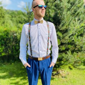 SET Drevený pánsky motýlik Folk 3 prirodny1 "MARKstyle" + traky