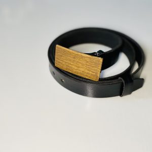 Čierny úzky kožený opasok drevený orech2 "MARKstyle"